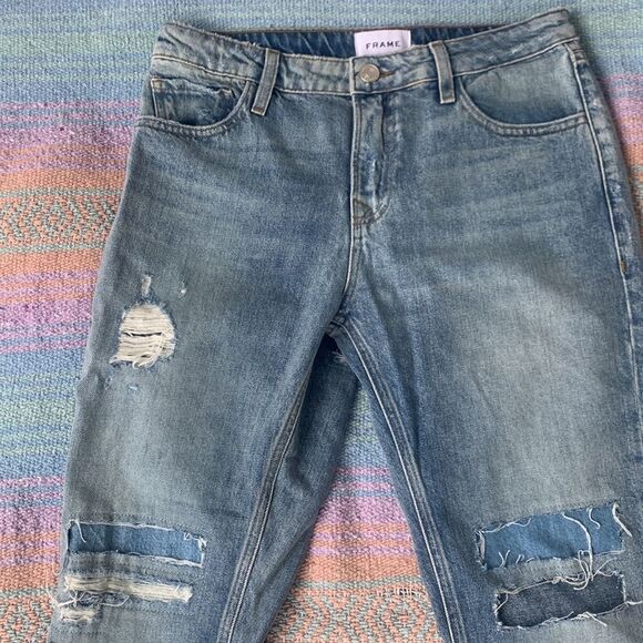 90s Y2k NWOT Frame Denim The Low Boot Distressed Jeans Sz 26 Lowrise Light Blue - Picture 3 of 10